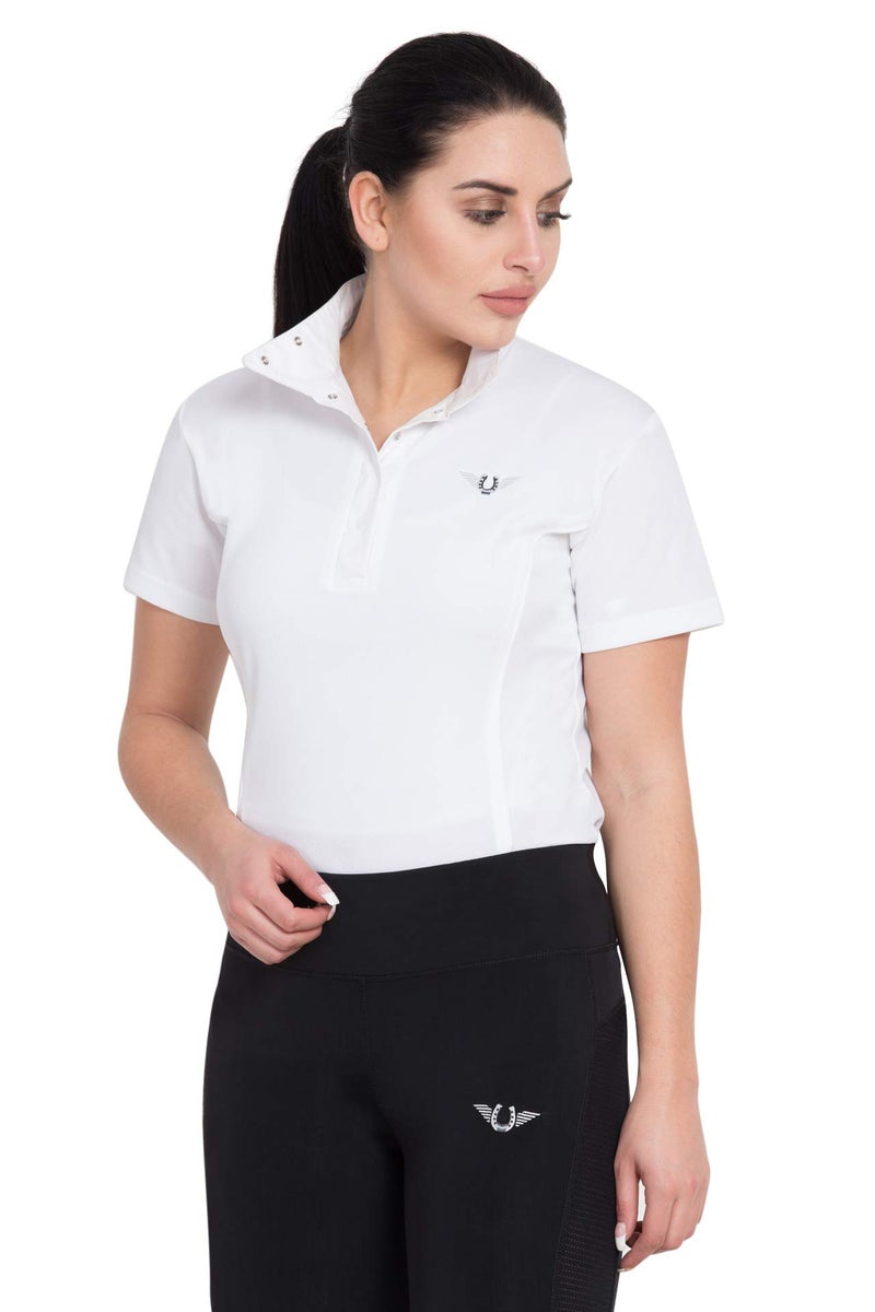 TuffRider Women's Kirby Kwik Dry Short Sleeve Show Shirt, White/White, 1X - Image 1